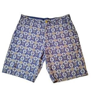 BROLETTO Linen Blend All Over Print Boho Preppy Flat Front Golf Shorts 33W